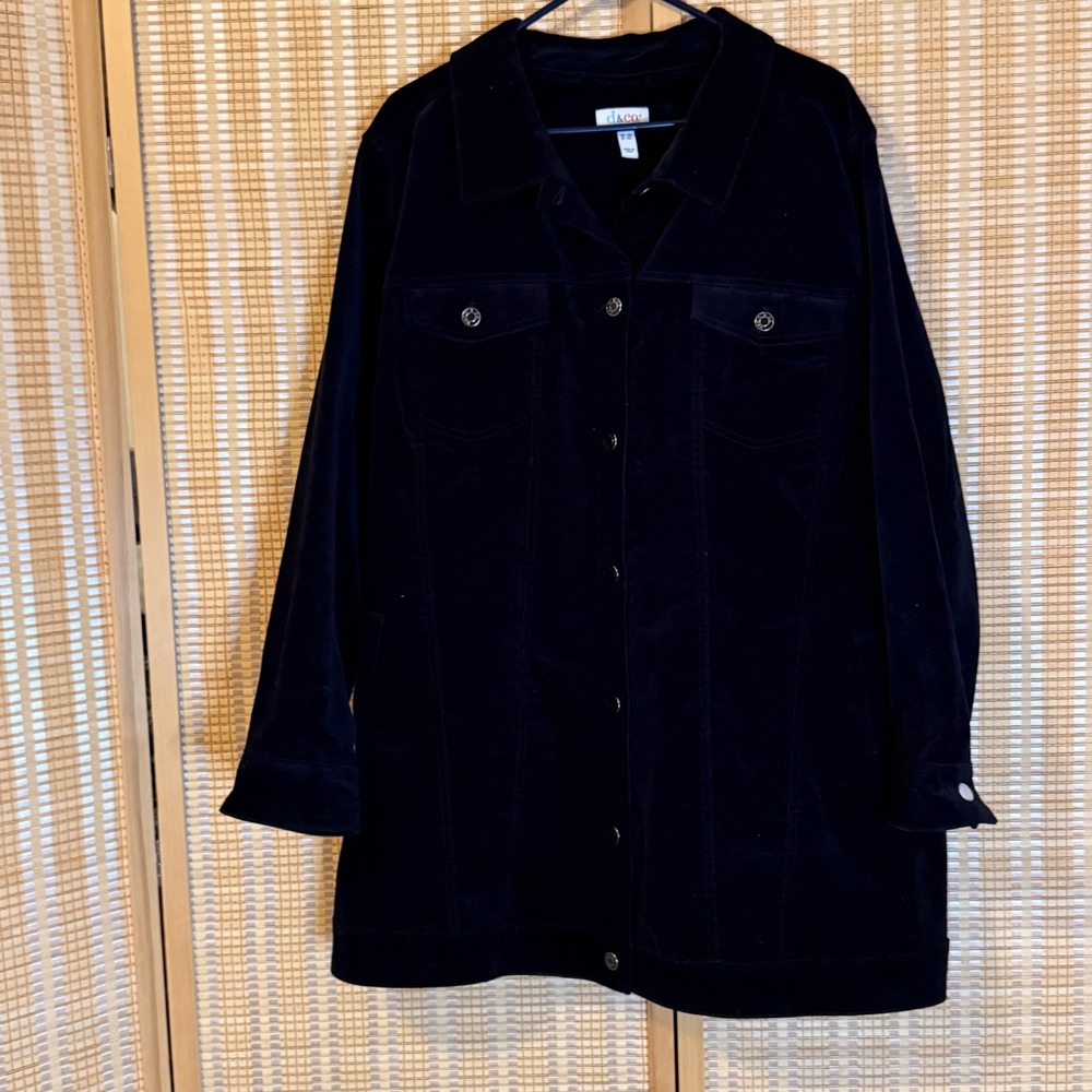Denim & Co Black Corduroy Button Front Jacket Coat Plus Size 3X Outdoors